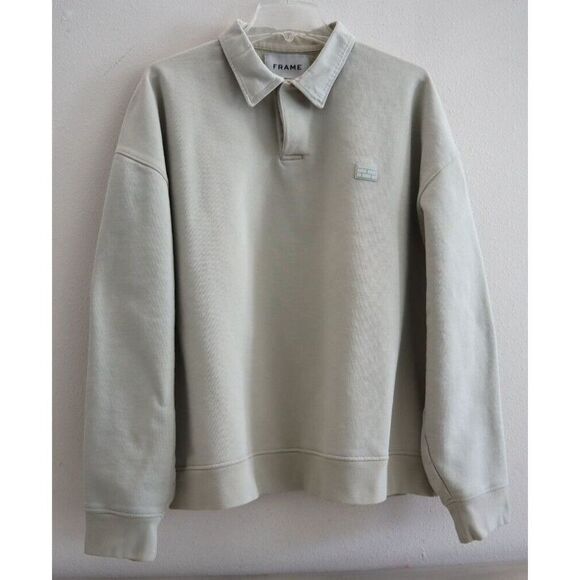 FRAME LMAC0266 Men's Sz Large Milk Beige Fleece Polo Pullover Sweatshirt - Picture 1 of 10